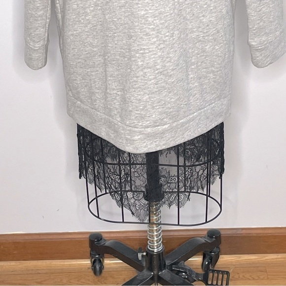BCBGMAXAZRIA Gray Sweatshirt Dress with Lace Hemline- Size Medium - Picture 6 of 12